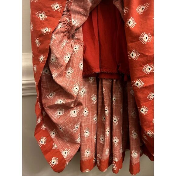 Anthropologie Boho Rust Red Smocked Waist Midi Dress sz S Petite – Geometric Blo - Picture 13 of 15